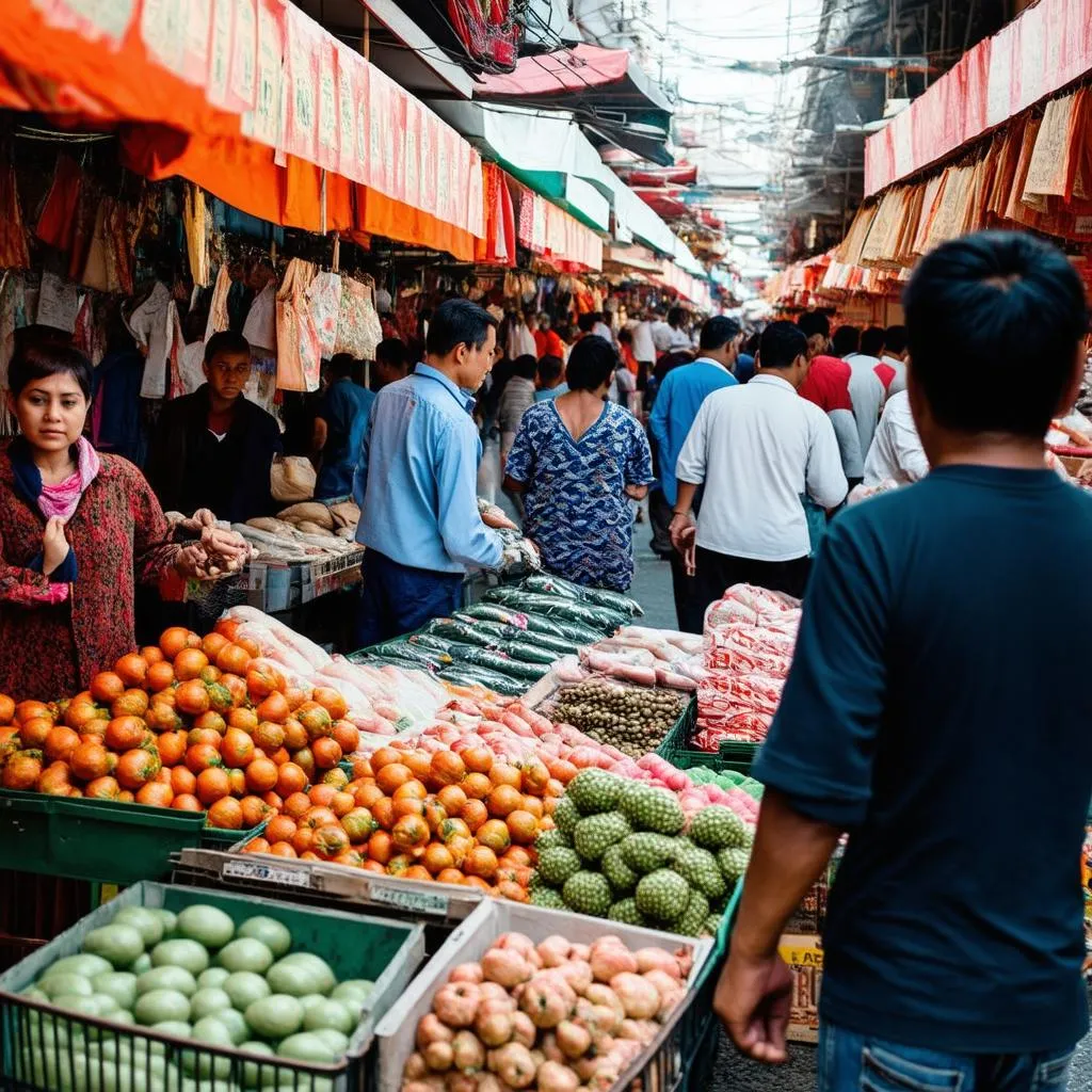 chợ đông vui