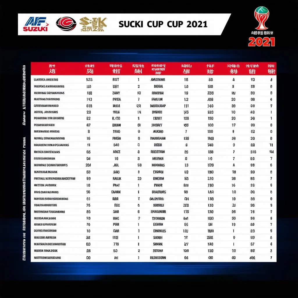 Bảng xếp hạng AFF Suzuki Cup 2021