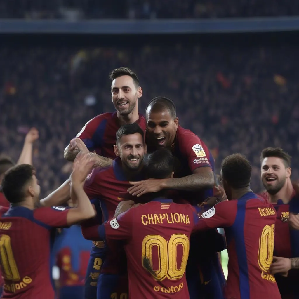 Barca celebrates after defeating PSG