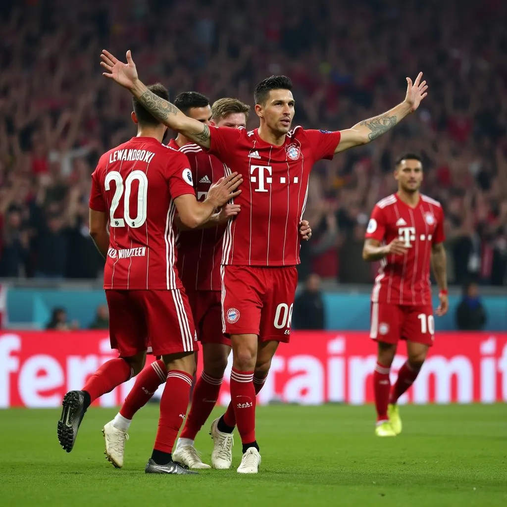 Robert Lewandowski ăn mừng bàn thắng trong trận đấu Bayern vs Mainz 2019