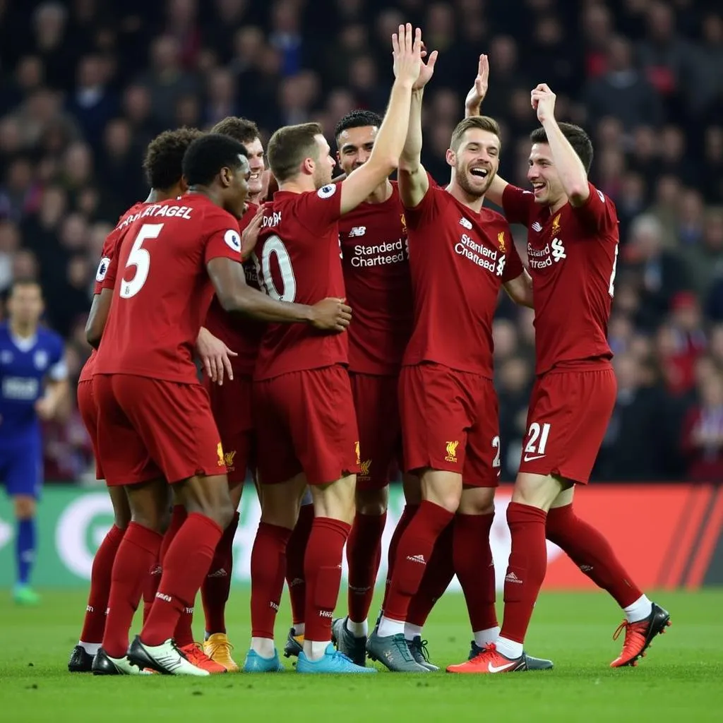 Các cầu thủ Liverpool ăn mừng chiến thắng trước Crystal Palace