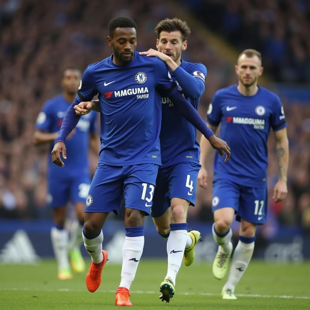 Cầu thủ Chelsea dồn ép đối phương trong hiệp 2