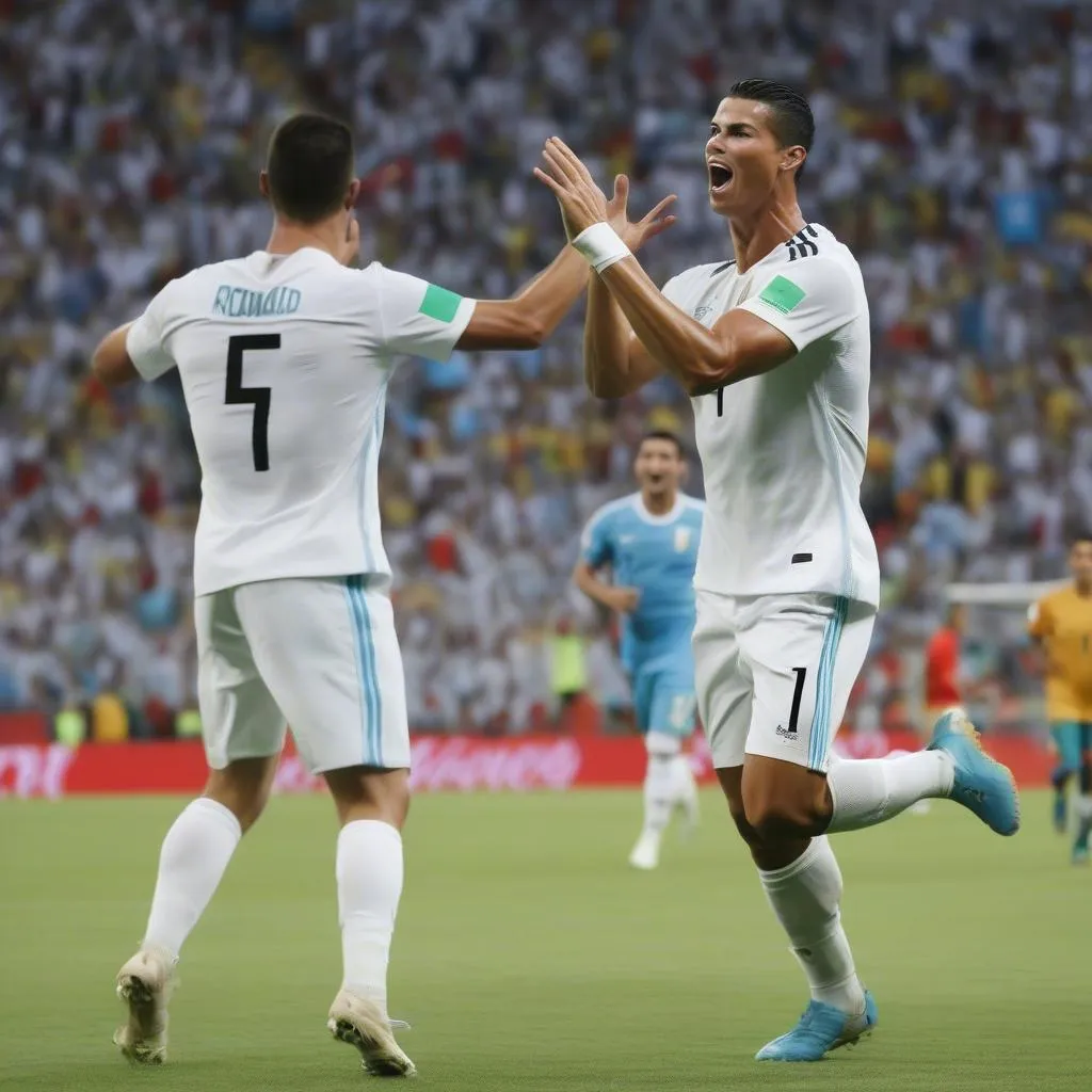 Cristiano Ronaldo celebrates goal against Uruguay