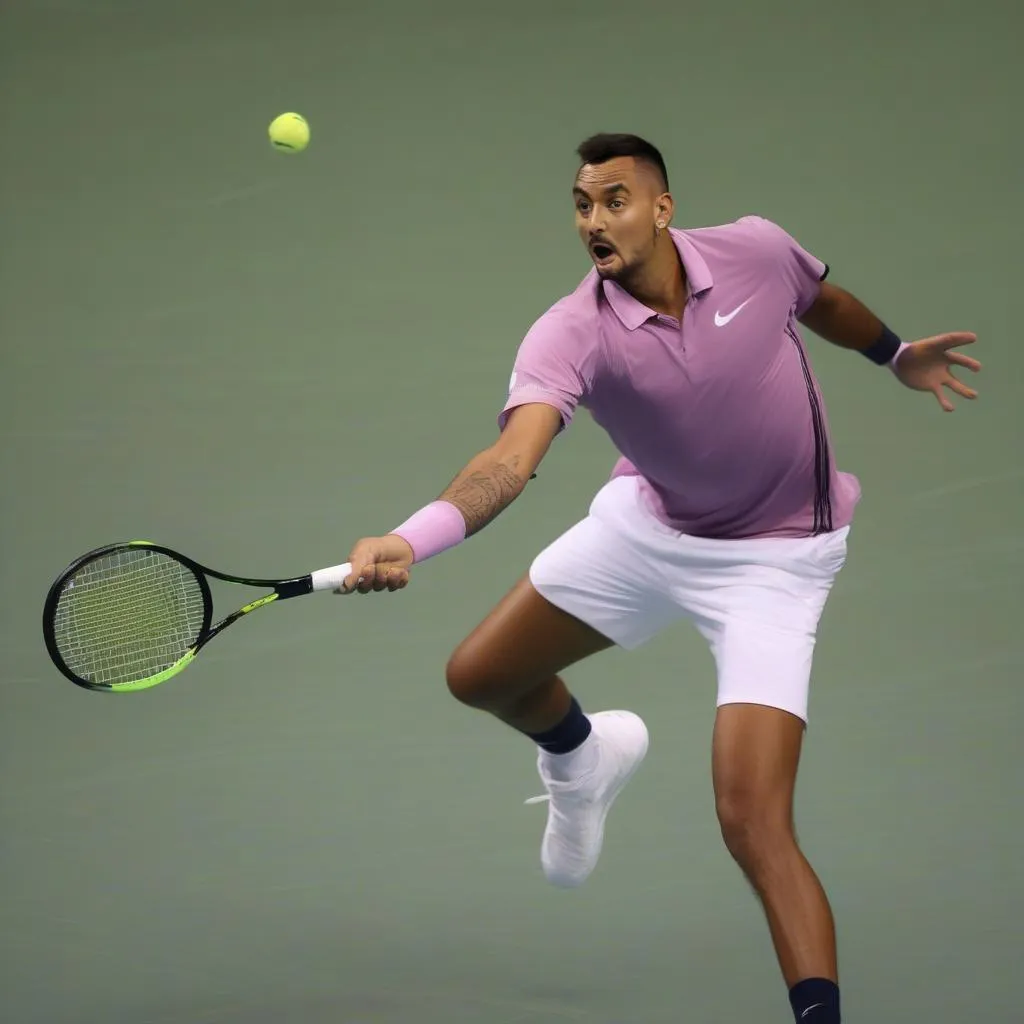 Kyrgios serving during the Wimbledon match