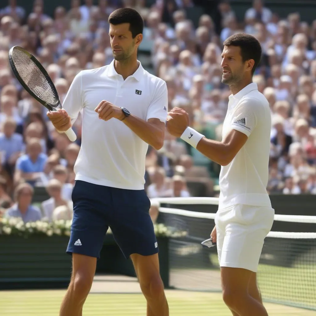 Djokovic và Dimitrov trong trận đấu tại Wimbledon 2023