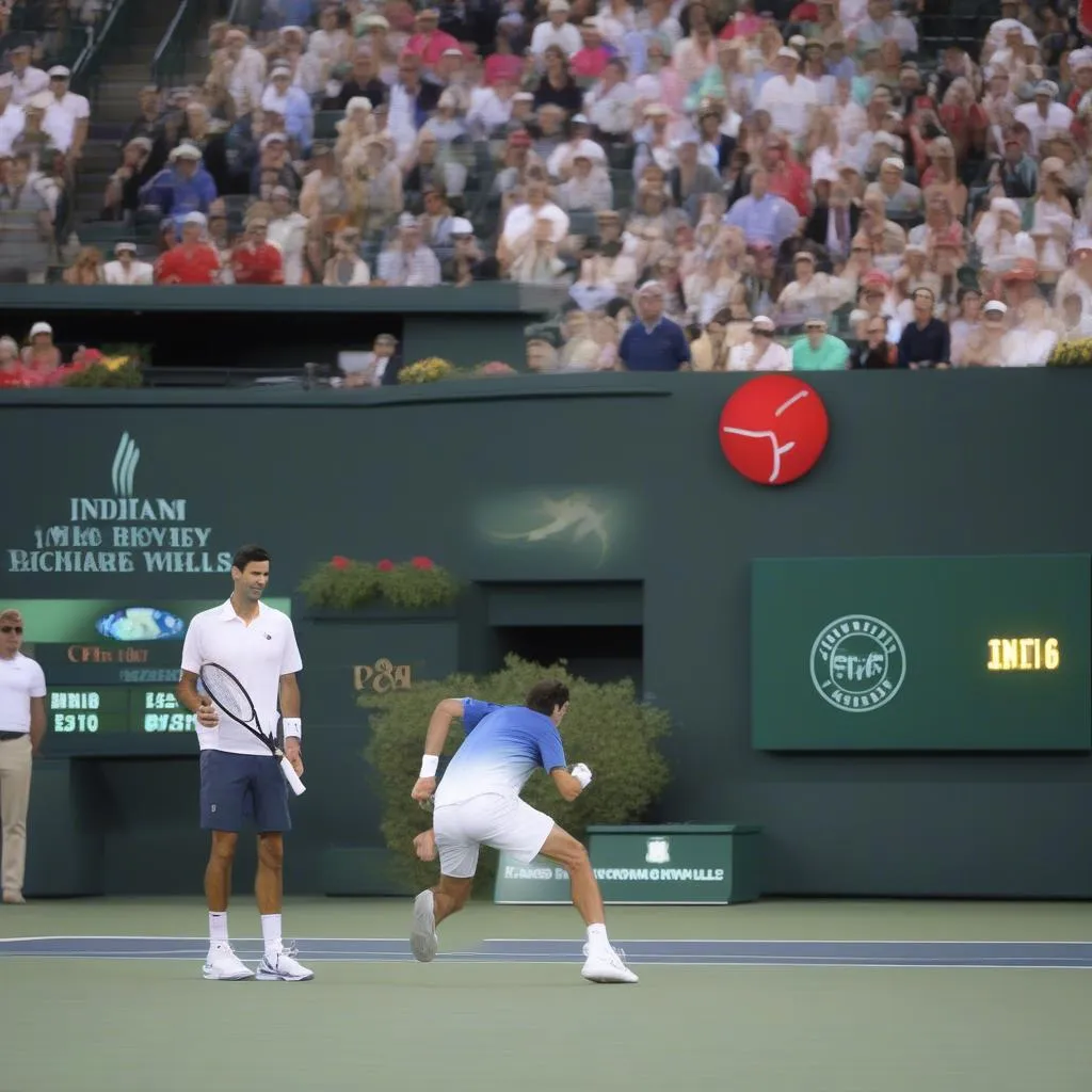 Novak Djokovic và Roger Federer trong trận chung kết Indian Wells 2019