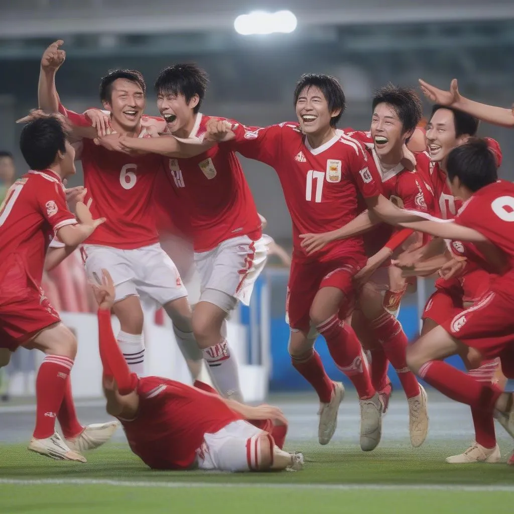 Hajime Kazumi celebrates a goal