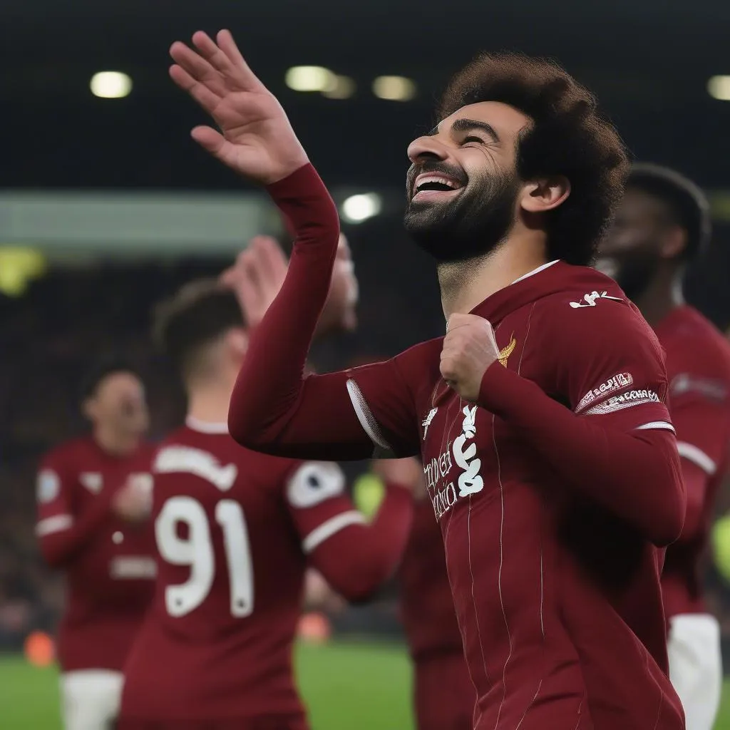 Hình ảnh Cầu thủ Mohamed Salah ăn mừng bàn thắng