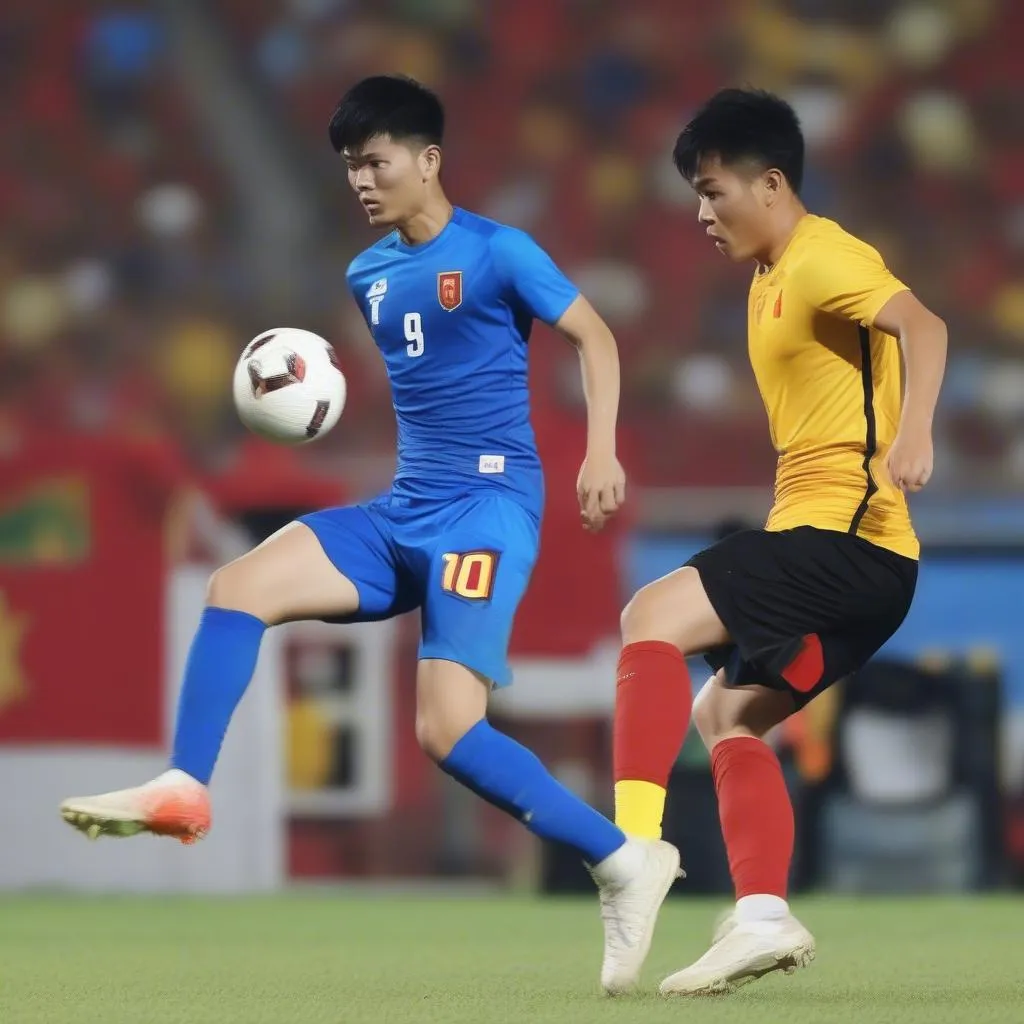 Cầu thủ Việt Nam thi đấu quyết liệt trước Malaysia trong trận chung kết AFF Cup 2018