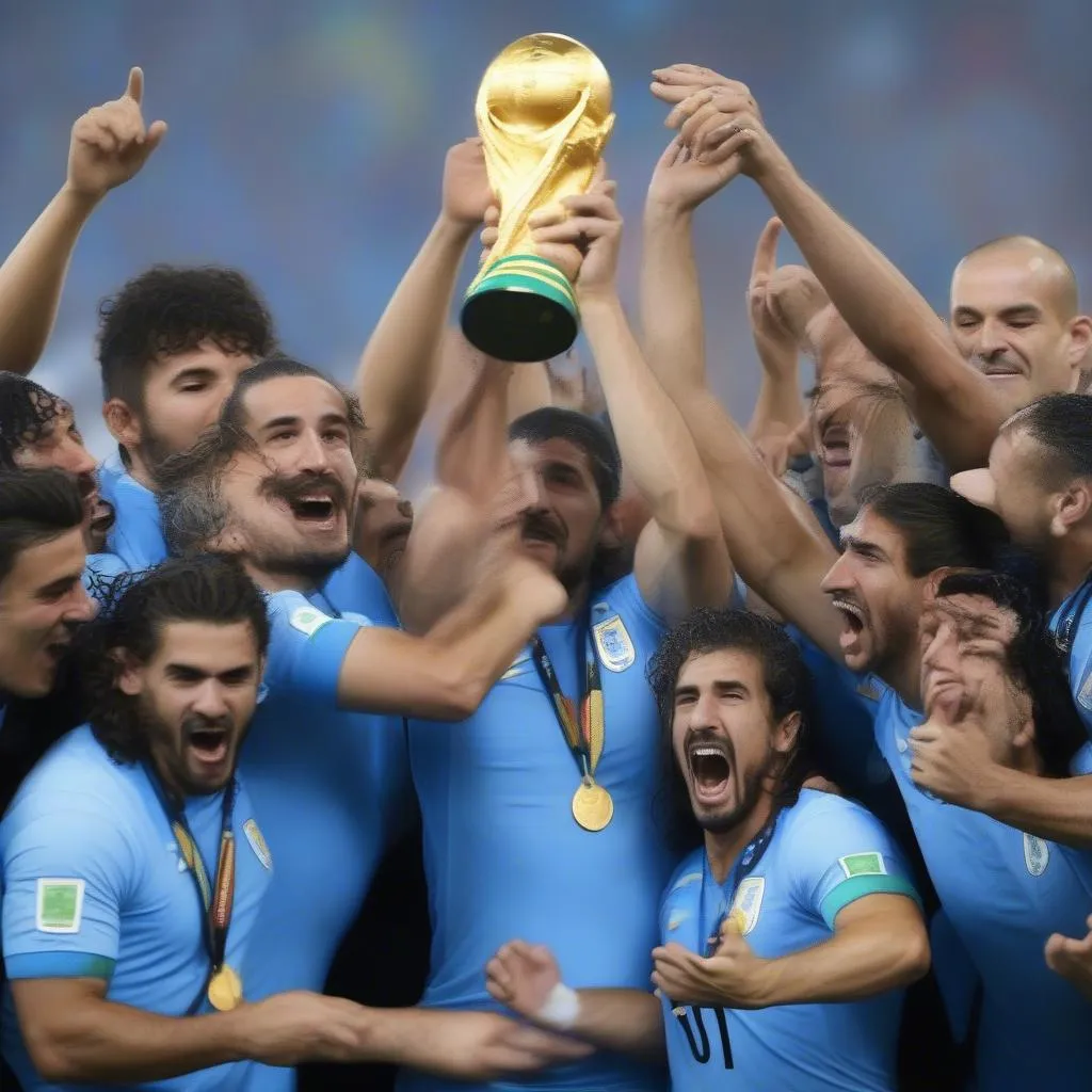 Hình ảnh đội tuyển Uruguay nâng cao cúp vô địch World Cup