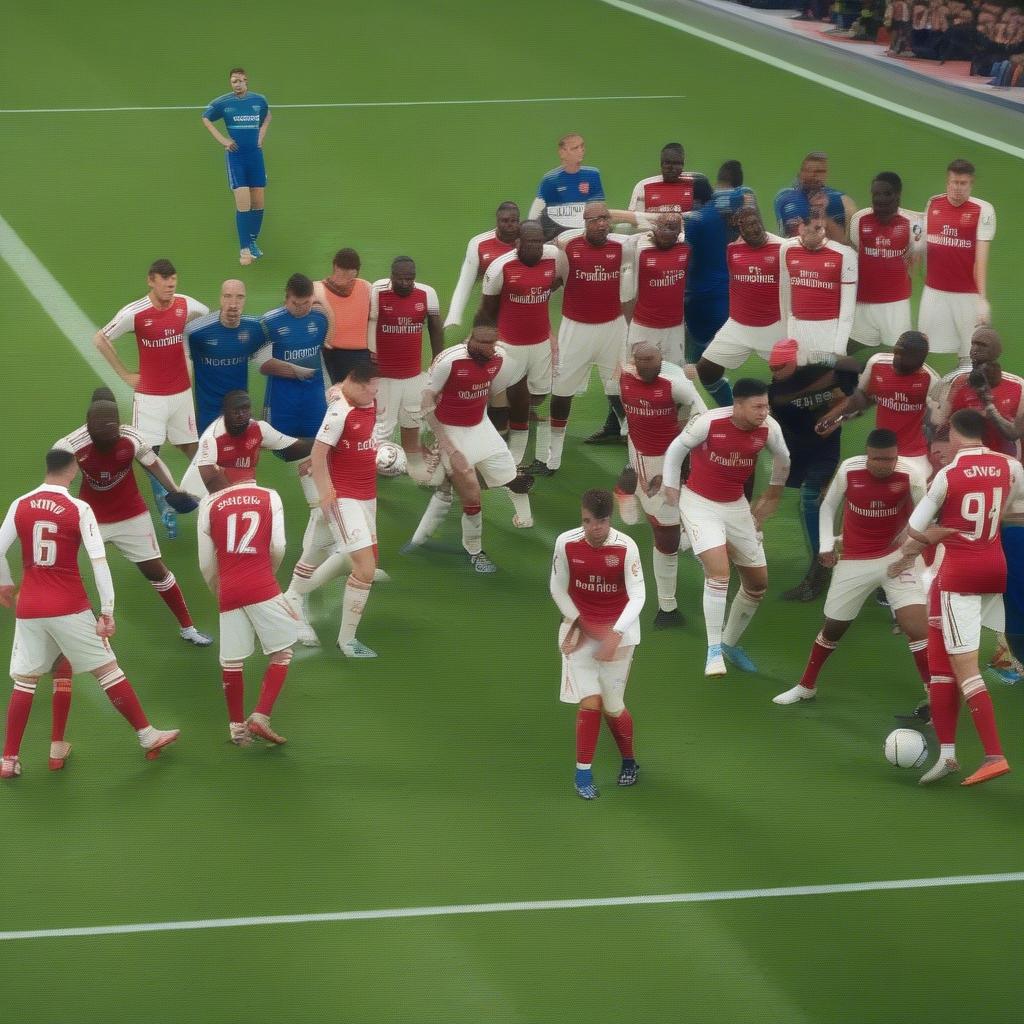 arsenal-vs-lyon-highlight-1|Hình ảnh hai đội bóng Arsenal và Lyon đối đầu trên sân cỏ