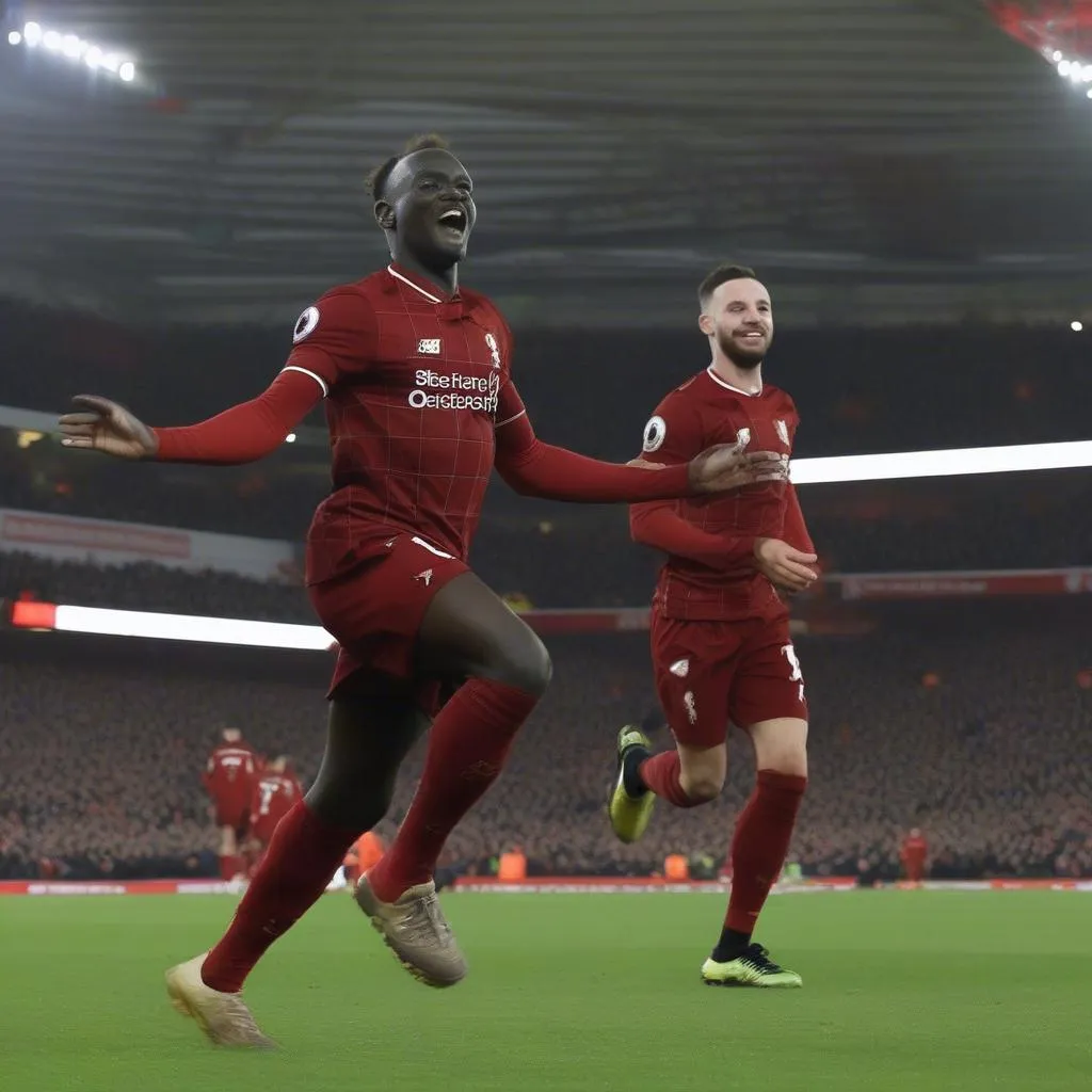 Highlight Sadio Mane celebrating his goal against Arsenal in 2018