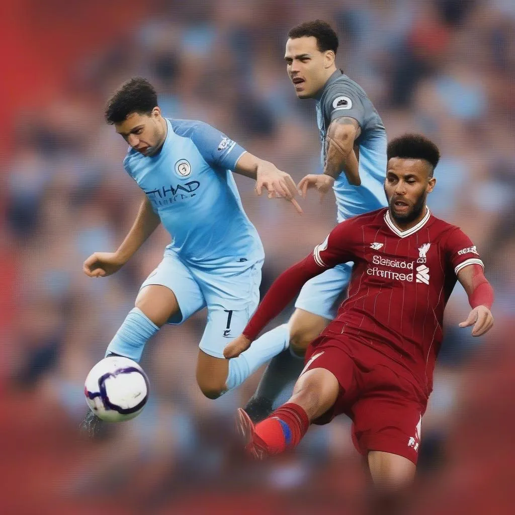 Thái độ thi đấu quyết tâm của các cầu thủ hai đội trong trận đấu Liverpool vs Manchester City