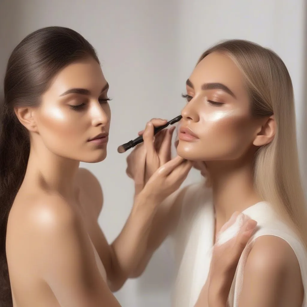 Makeup artist using highlighter