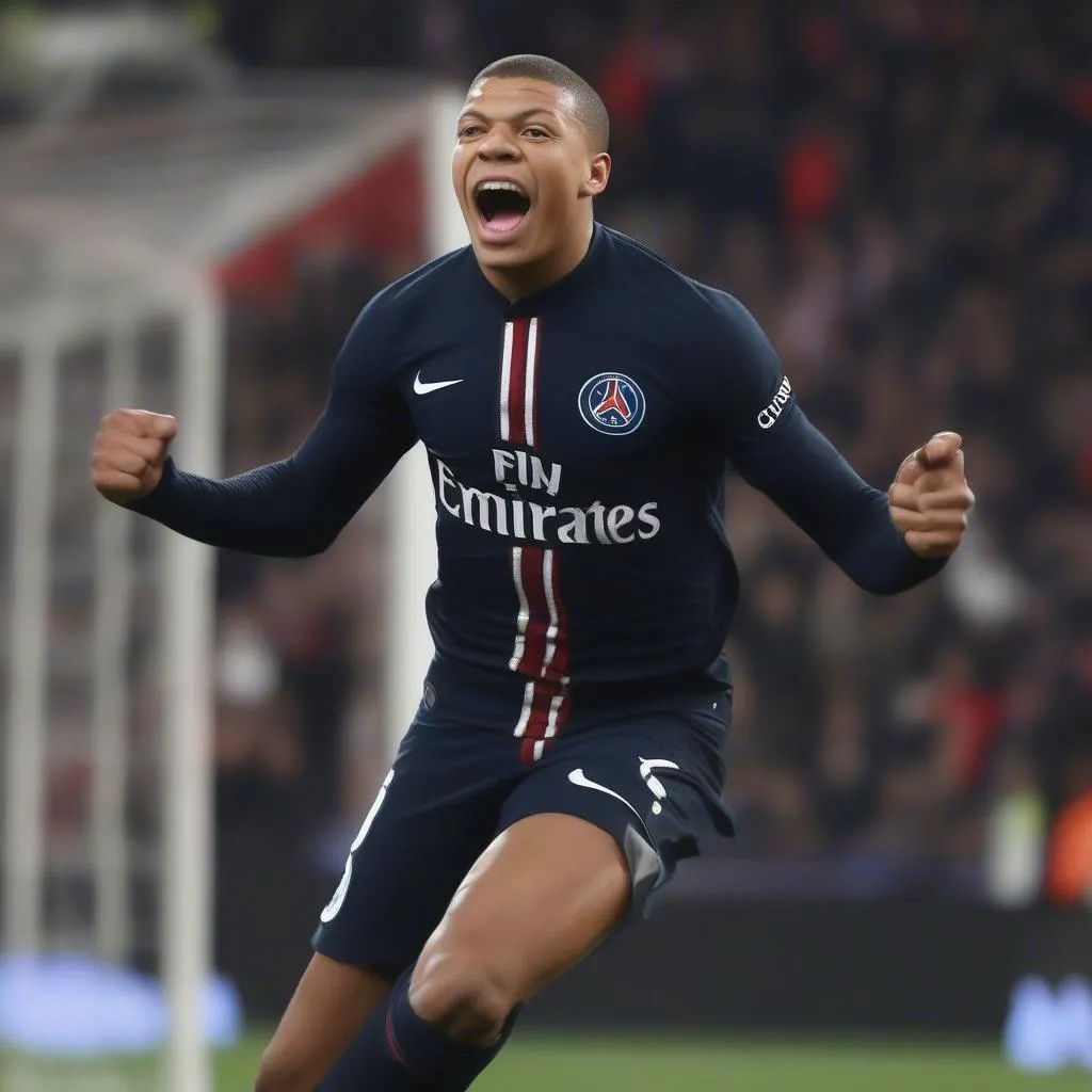 Mbappé ghi bàn cho PSG trong trận đấu tại Parc des Princes