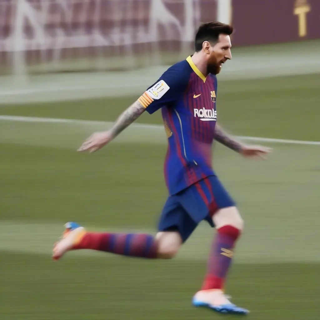 Messi di chuyển, xử lý bóng và thực hiện cú sút chính xác trong một pha bóng