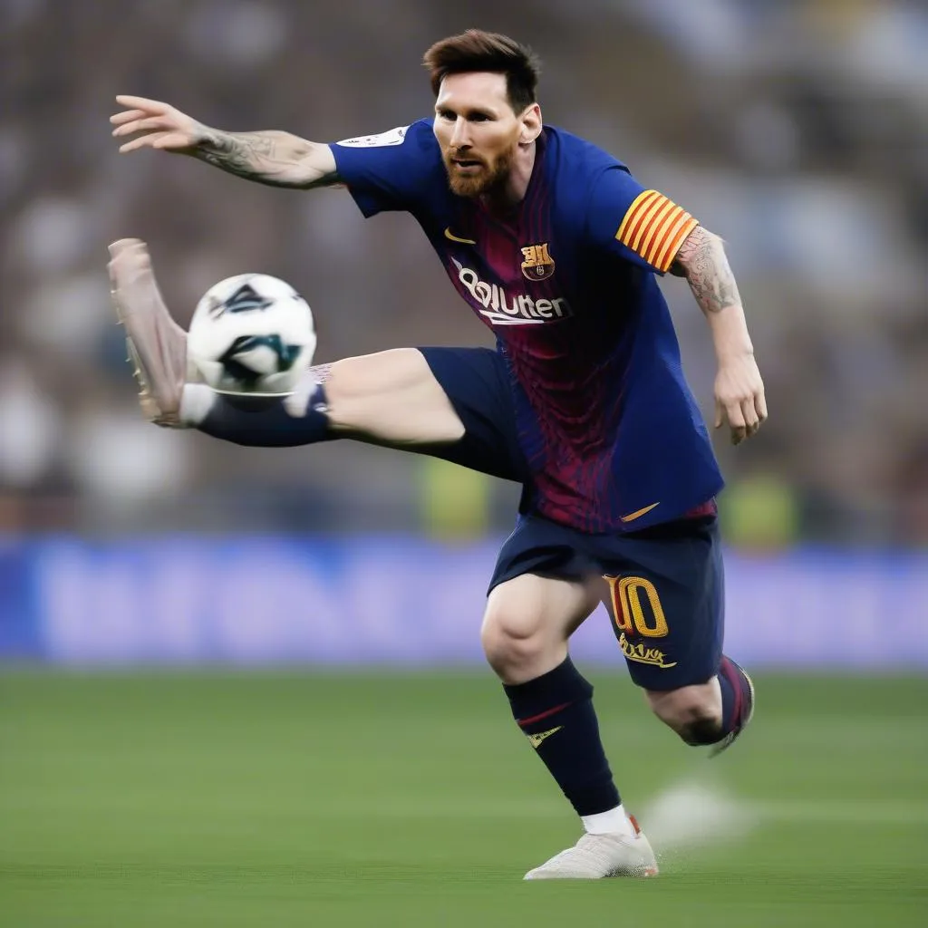 Messi nhảy tạo dáng trong một trận đấu