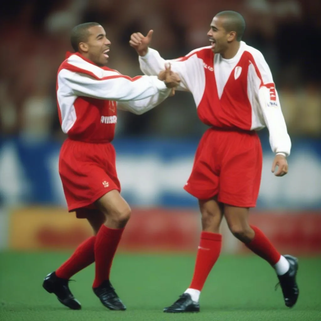 Hình ảnh Thierry Henry và David Trezeguet trong màu áo Monaco 1996