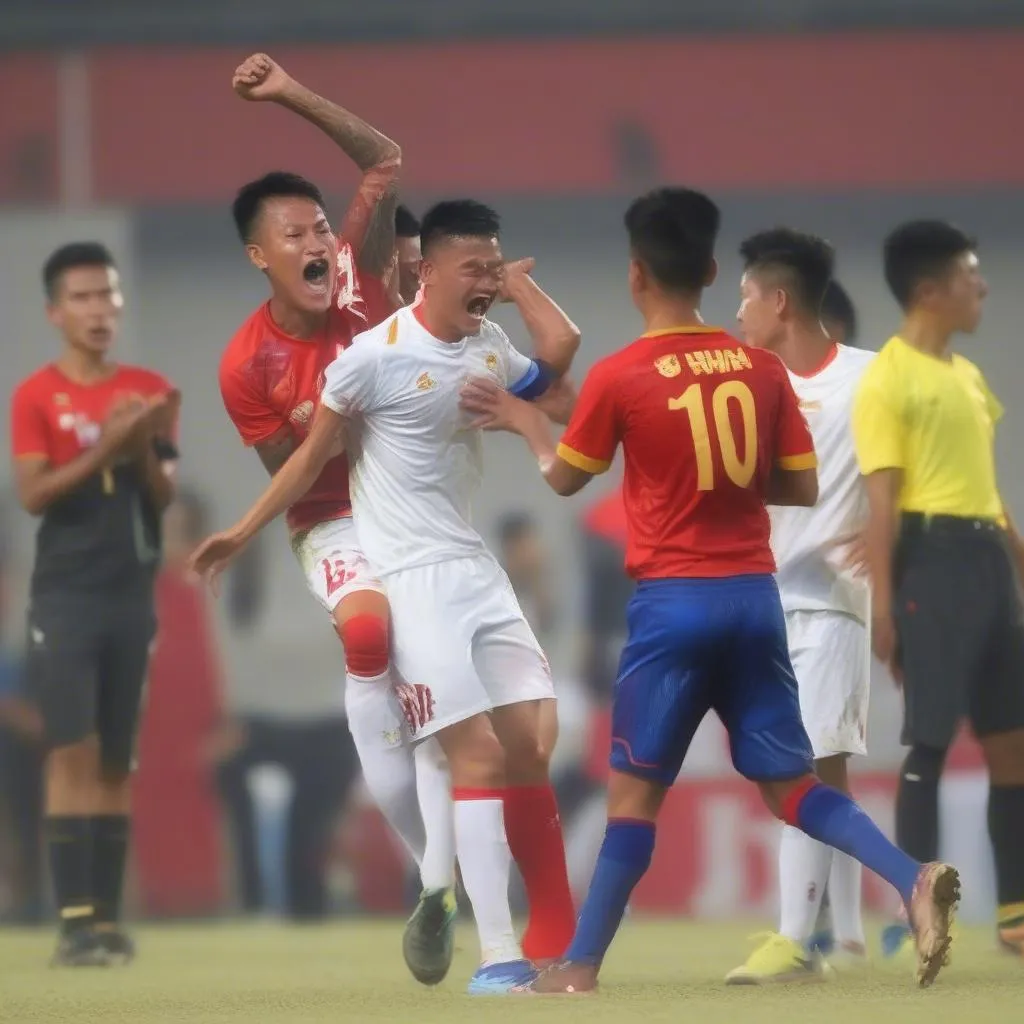 Myanmar vs Lào highlight: Hình ảnh cầu thủ Myanmar đang thi đấu hết mình