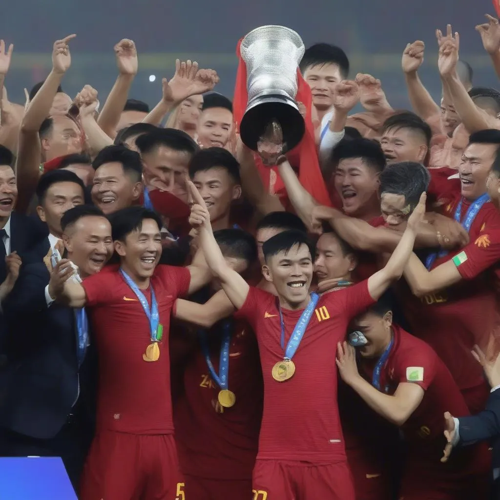 Hình ảnh đội tuyển Việt Nam nâng cao cúp vô địch AFF Cup 2018