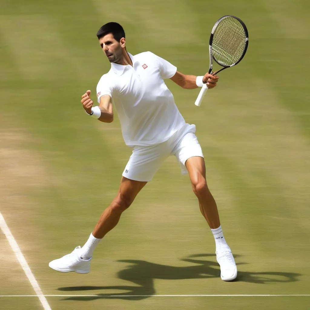 Novak Djokovic thực hiện cú trả bóng trái tay đẹp mắt trong trận chung kết Wimbledon 2023