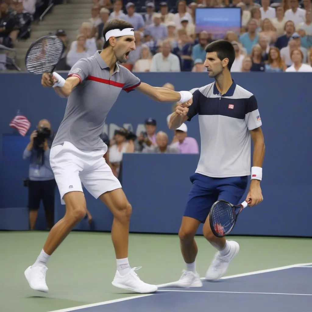 Novak Djokovic và Alexander Zverev tranh tài trong trận chung kết US Open 2021