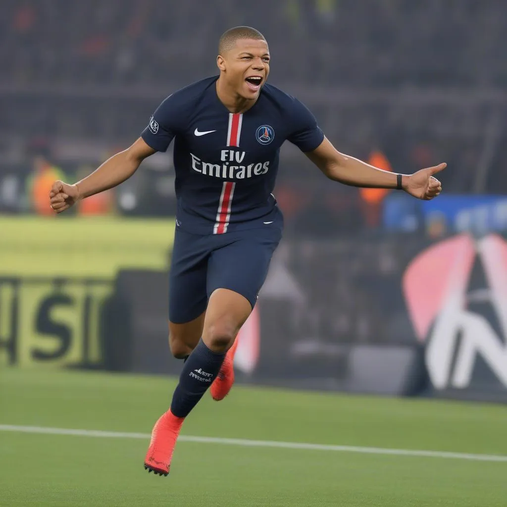 Kylian Mbappe celebrates after scoring a goal for PSG