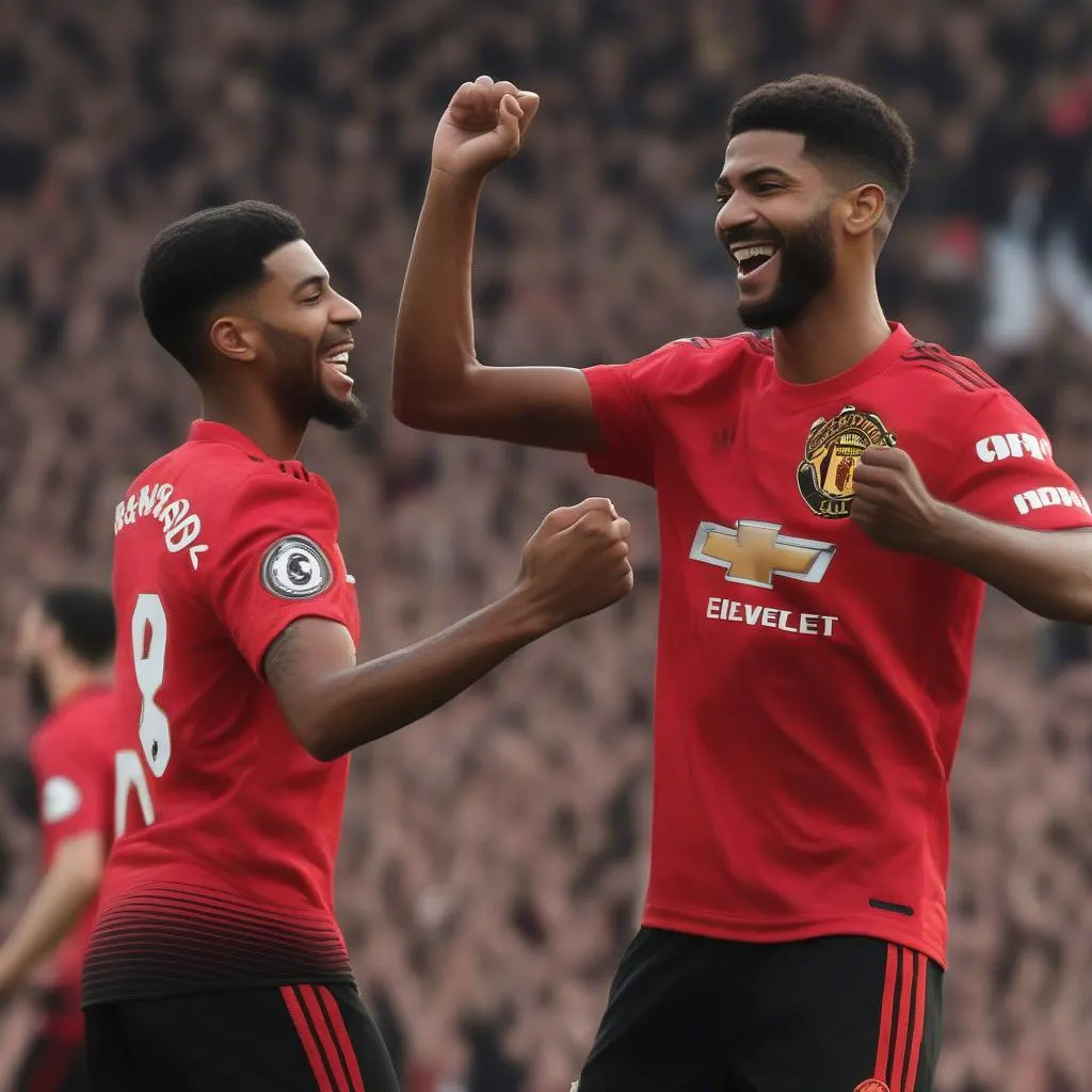 Rashford and Fernandes celebrate goal