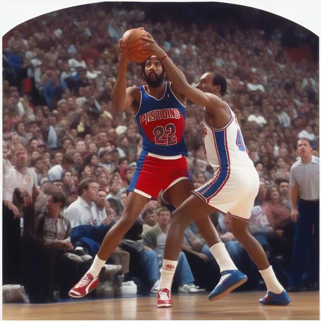 Richard Hamilton, một cầu thủ bóng rổ tài năng của Detroit Pistons, đang ném rổ trong một trận đấu.