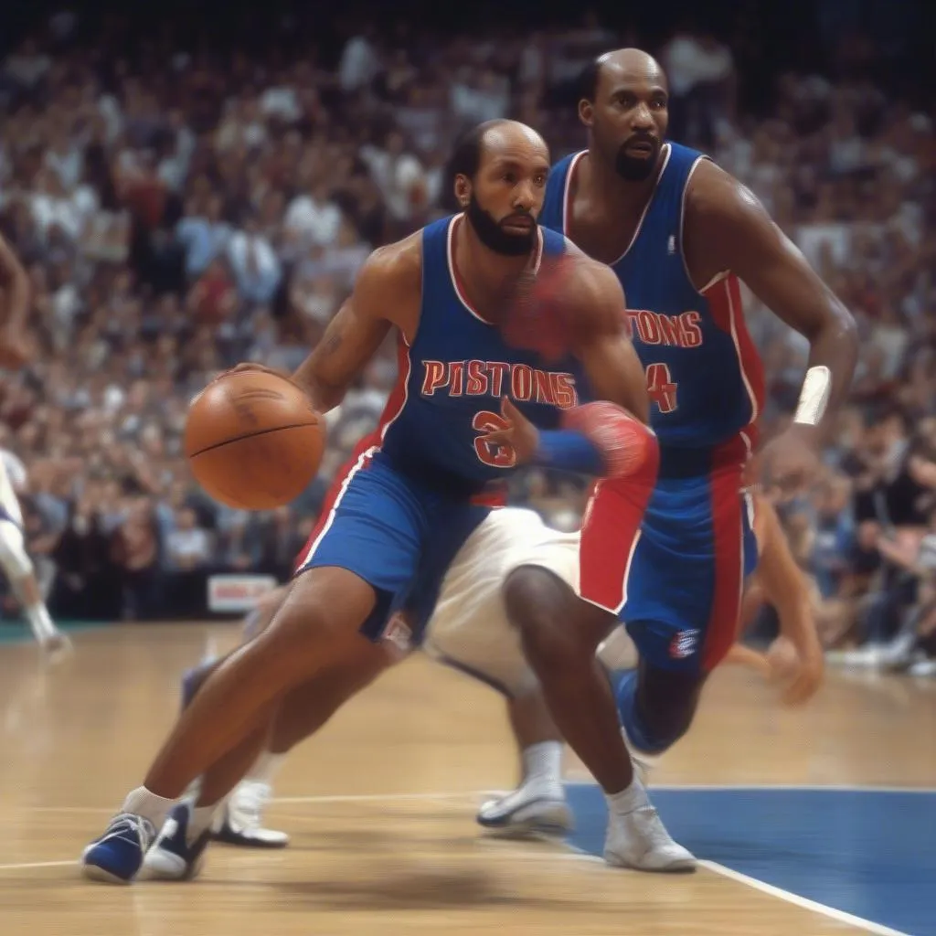 Richard Hamilton, một cầu thủ bóng rổ tài năng của Detroit Pistons, đang chơi bóng rổ trong một trận đấu.