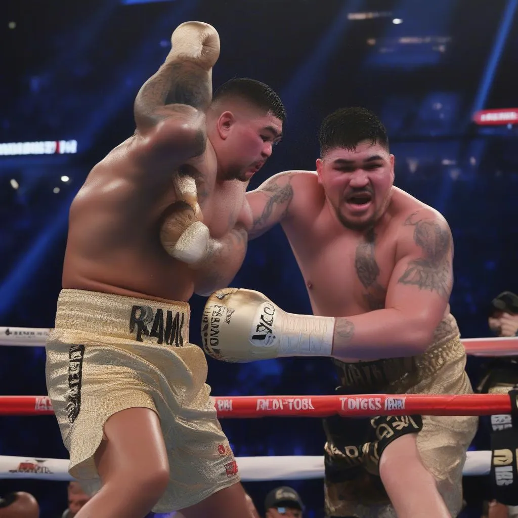 Andy Ruiz Jr. trong trận đấu thứ hai với Anthony Joshua tại Diriyah, Saudi Arabia