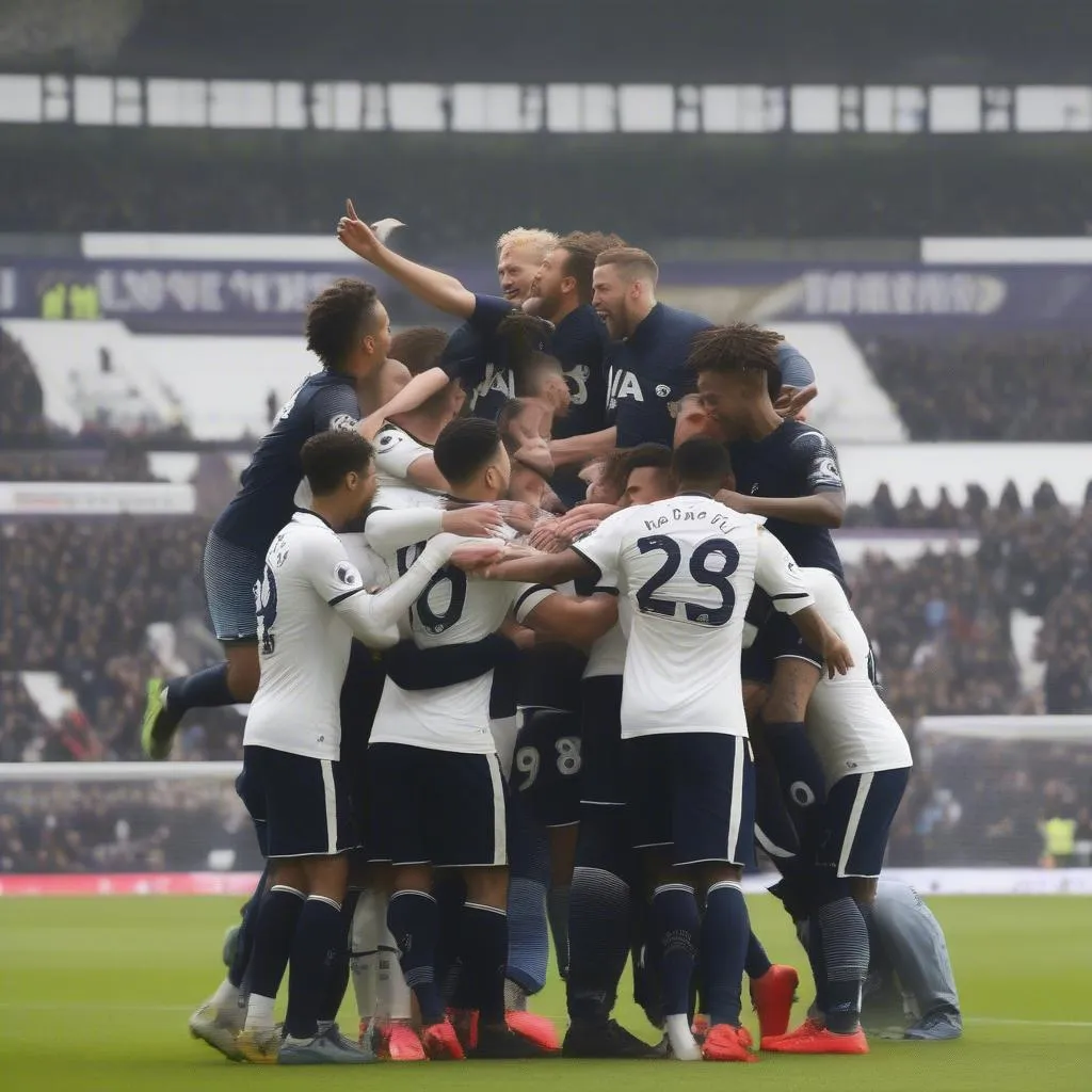 Tottenham players celebrate their 5-0 victory against Burnley