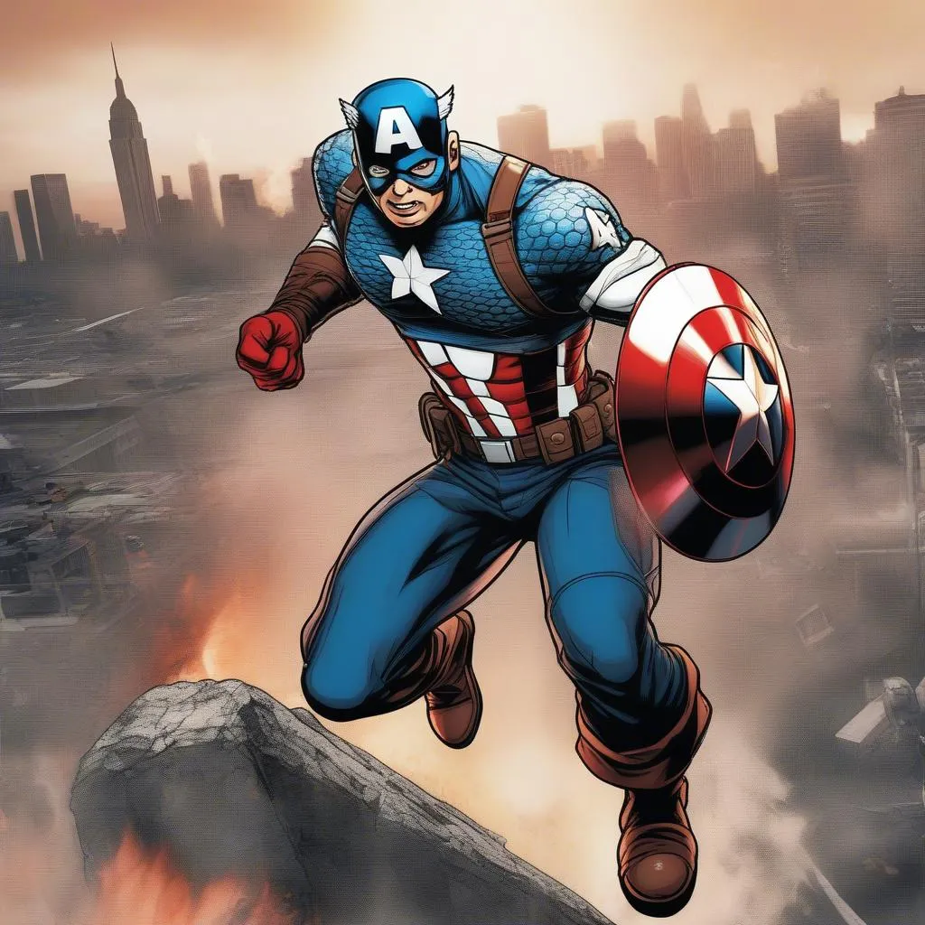 tranh tô màu captain america chiến đấu