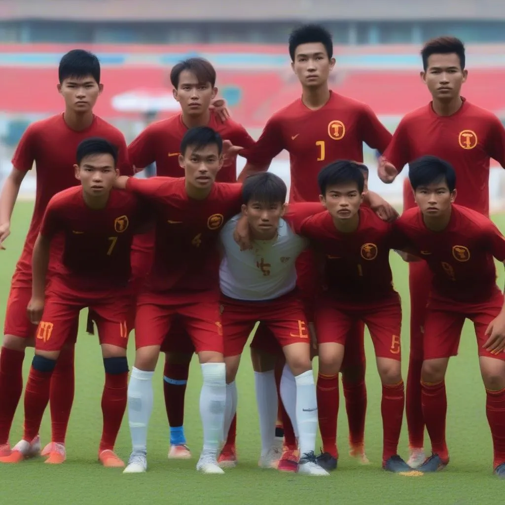 Hình ảnh đội hình xuất phát của U19 Việt Nam trong một trận đấu