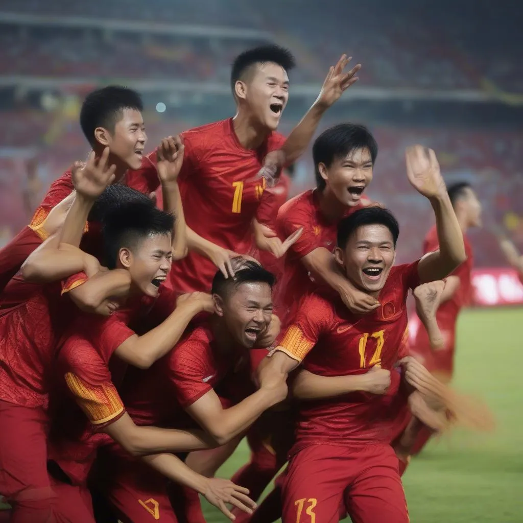 Cầu thủ Việt Nam ăn mừng bàn thắng trong trận đấu với Indonesia tại AFF Suzuki Cup 2022