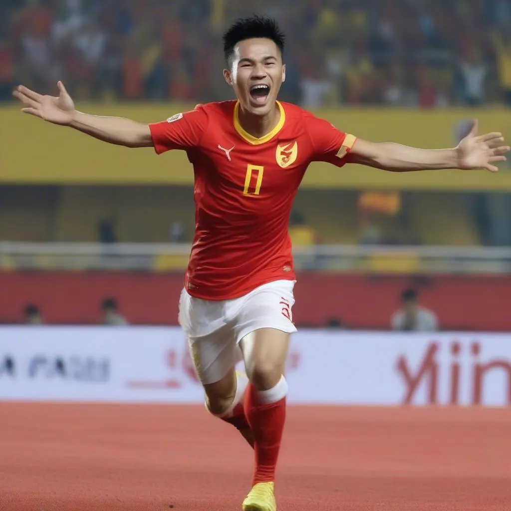 Quang Hải ghi bàn mở tỷ số trận đấu Việt Nam vs Malaysia AFF 2018