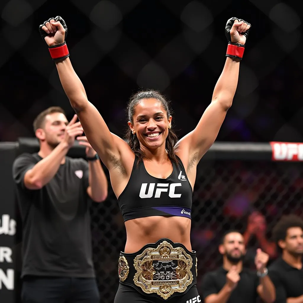 Amanda Nunes Celebrating Her Victory at UFC 245