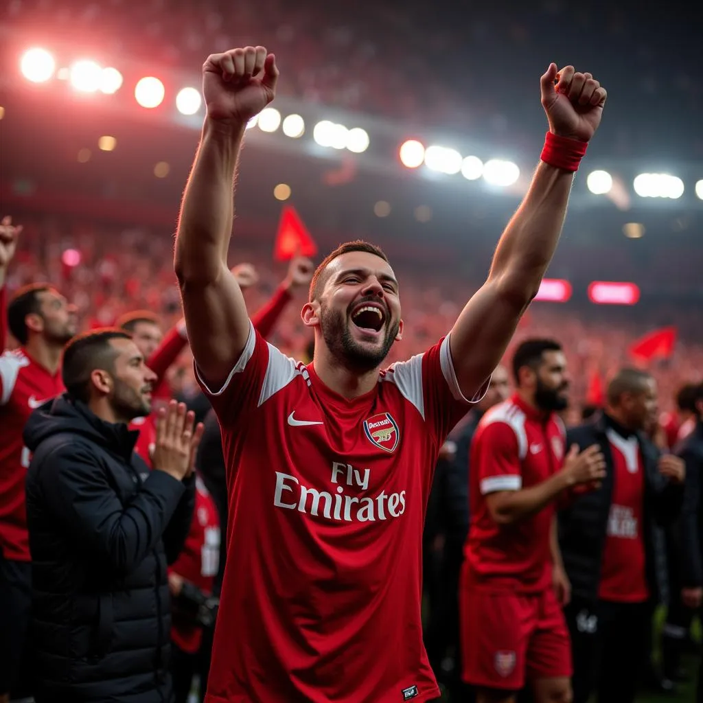 Arsenal fans celebrate victory against Standard Liège