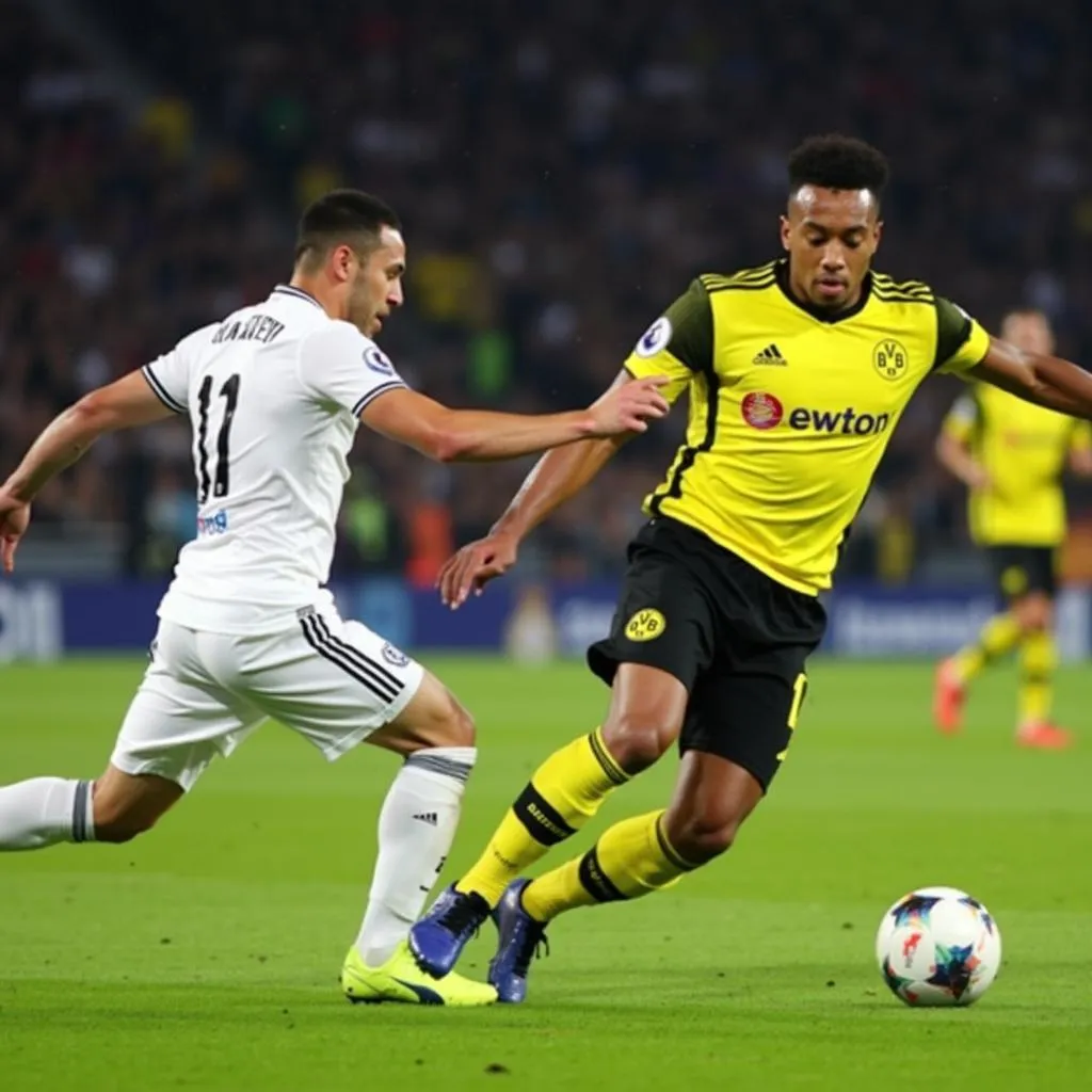 Pierre-Emerick Aubameyang ghi bàn cho Borussia Dortmund trong trận đấu với Real Madrid năm 2018