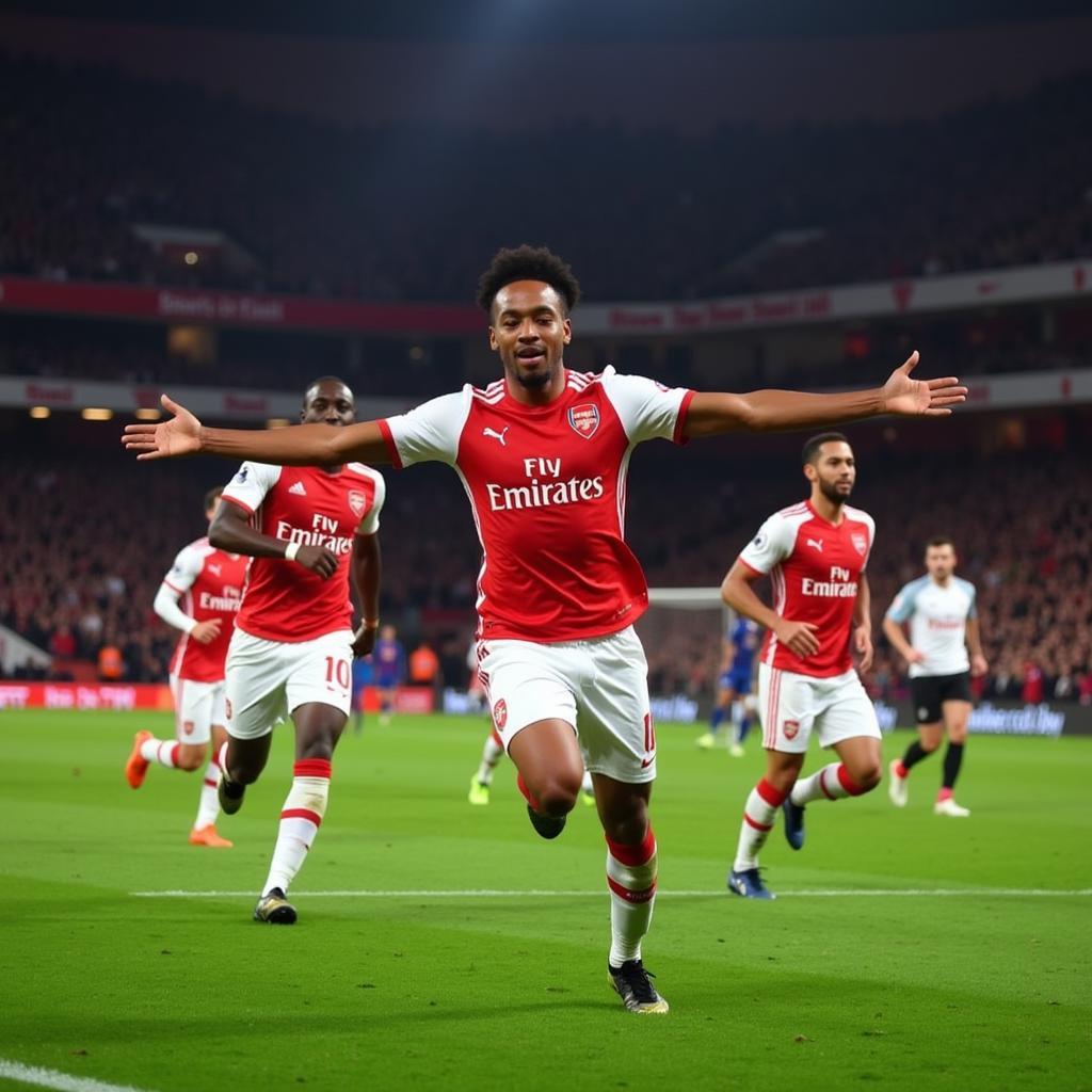 Aubameyang celebrates a goal against Barcelona