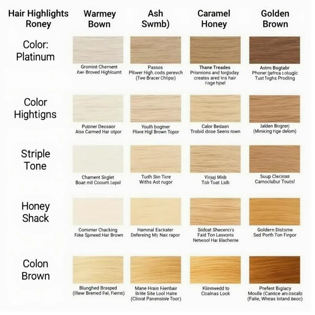 Hair color chart with highlight options for short hair