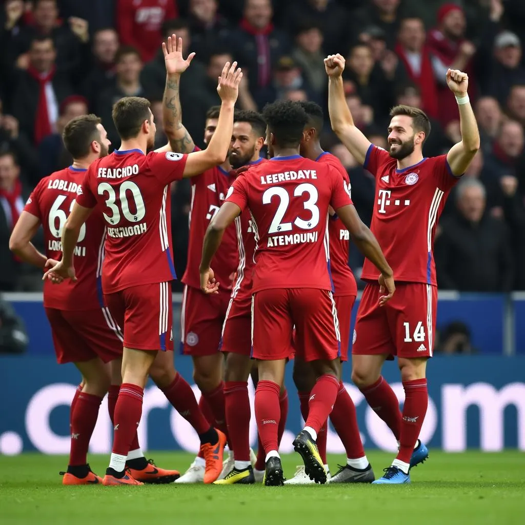 Bayern Munich celebrating a goal against Benfica in the 2018 Champions League clash