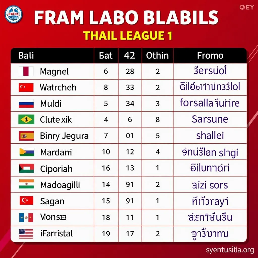 Bảng Xếp Hạng Thai League 1