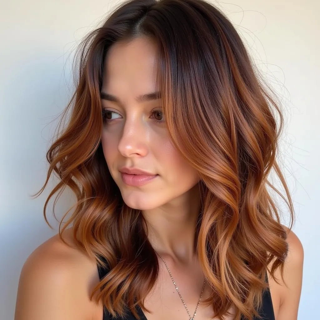 Caramel Balayage Cho Tóc Xoăn