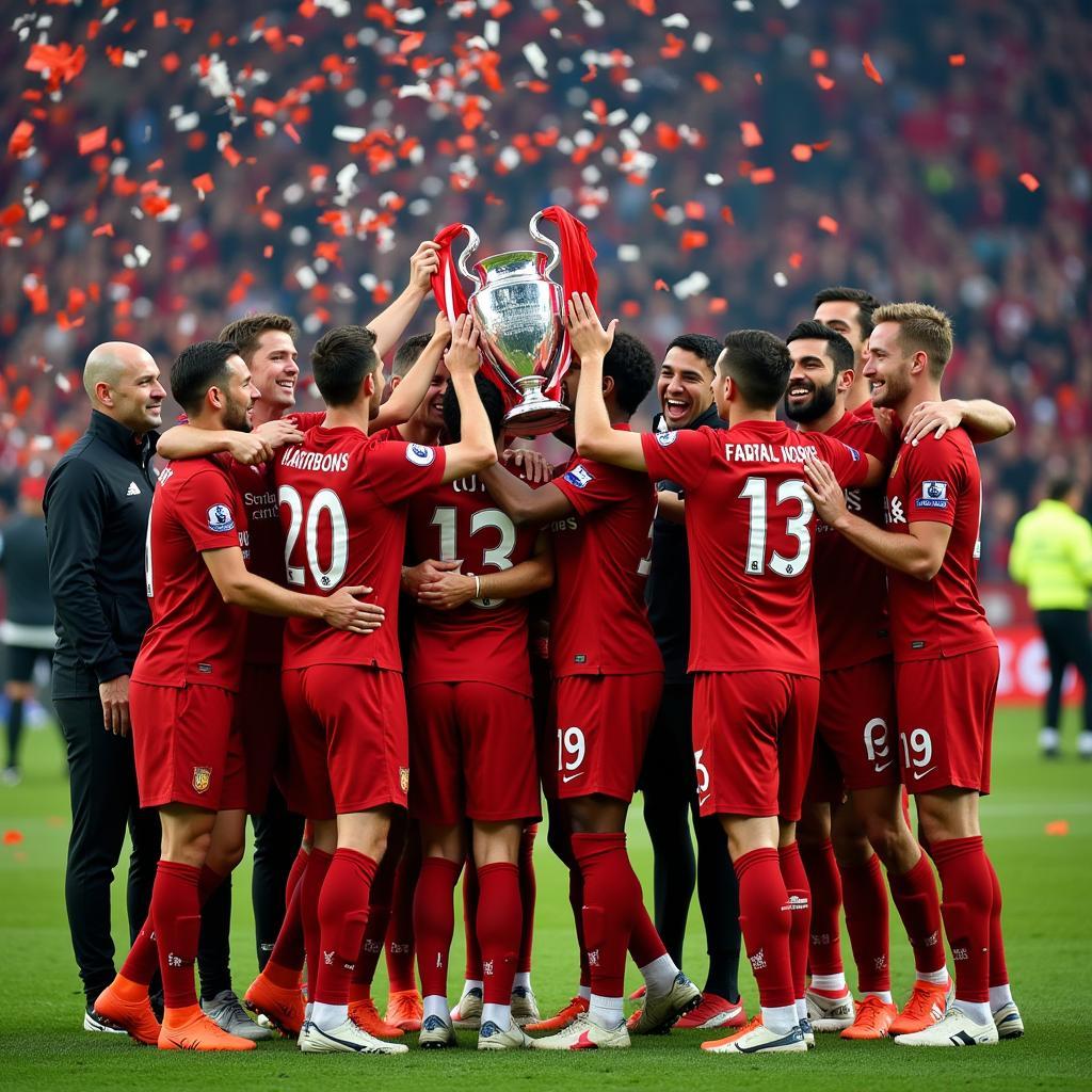 Cầu thủ Liverpool nâng cúp vô địch