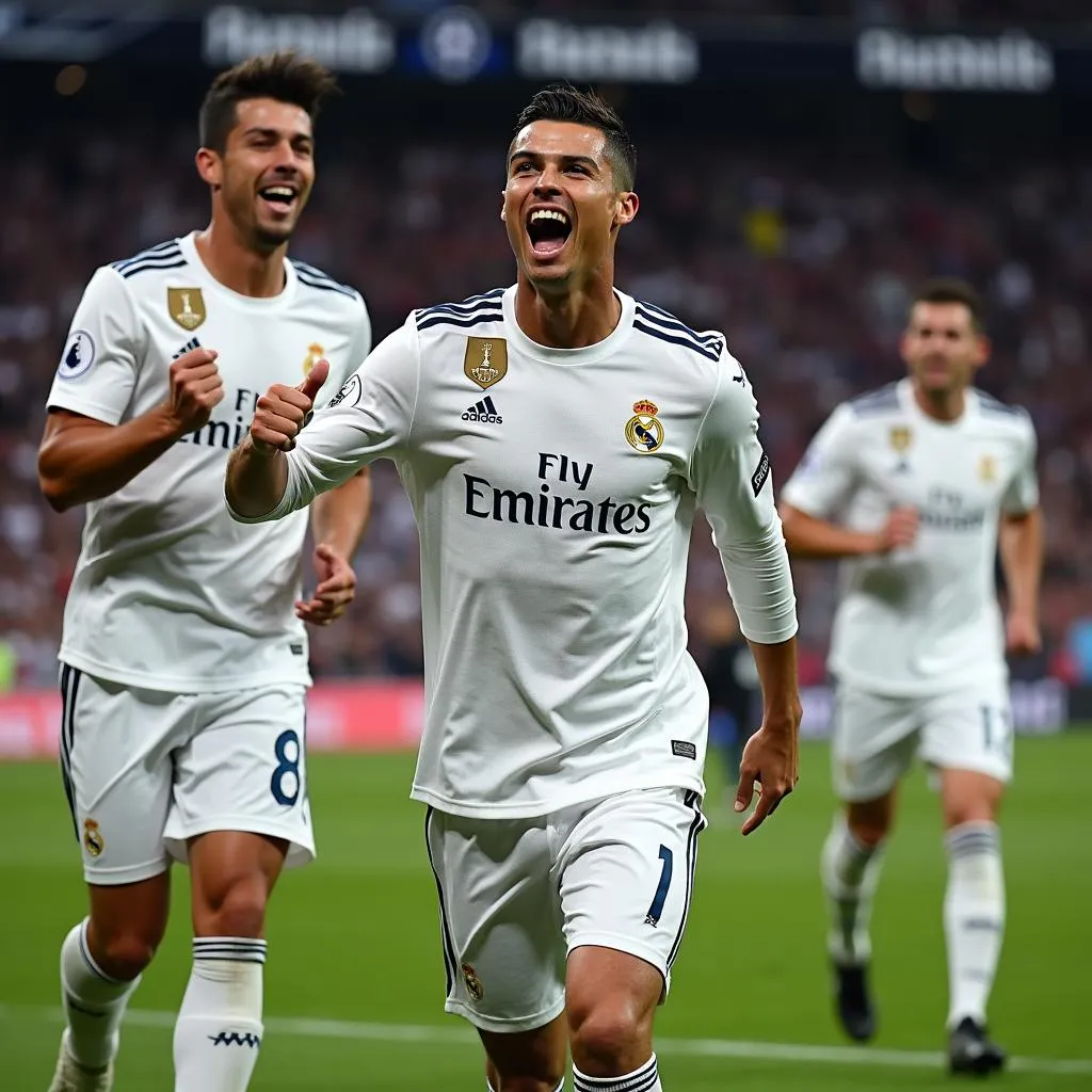 Cristiano Ronaldo ăn mừng bàn thắng tại Champions League