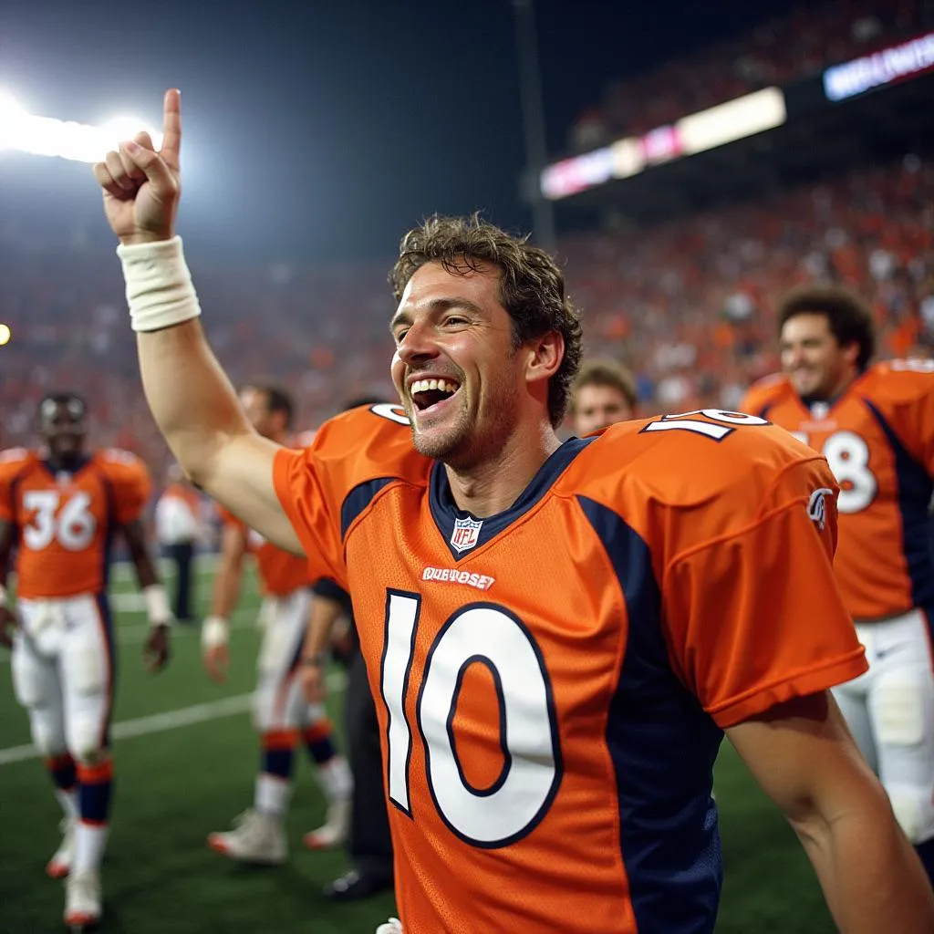 Ed McCaffrey celebrating the 1998 Super Bowl victory with the Denver Broncos