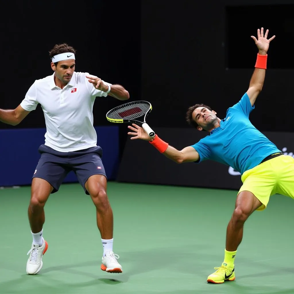 Federer and Nadal during the match