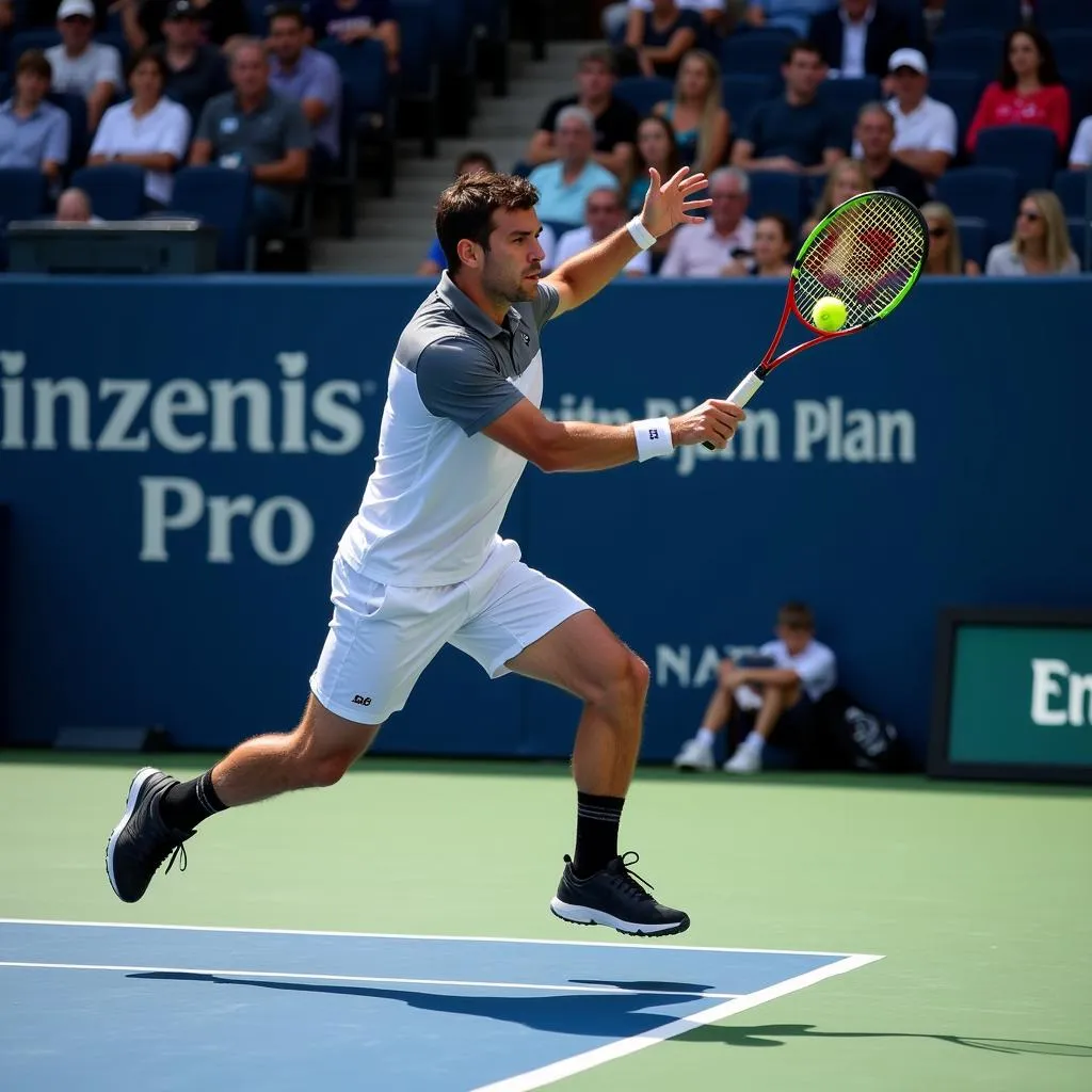 Dušan Lajović returning a serve 