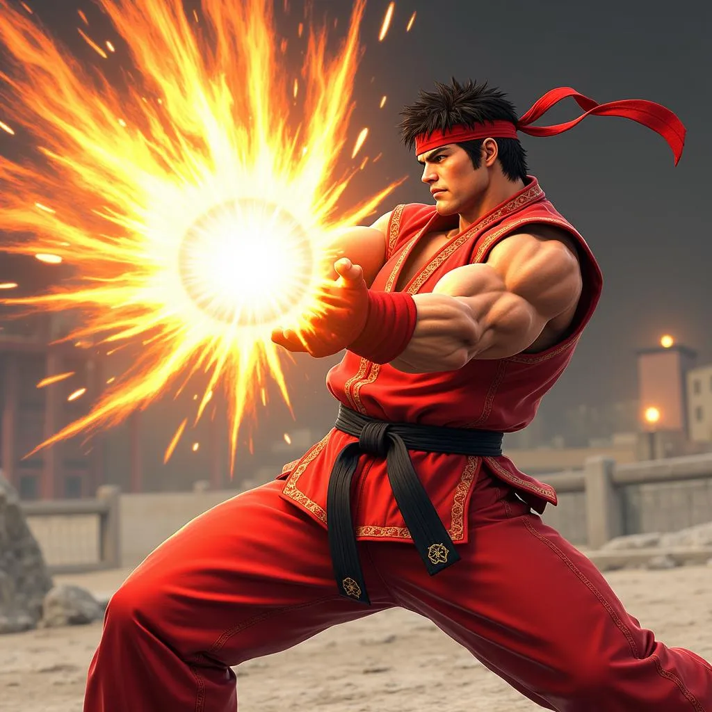 Ryu executing a perfect Hadoken in Street Fighter 4